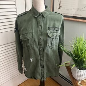 Rails Shirt Jacket Womens Medium Green Kato Military Shacket Casual Linen Blend